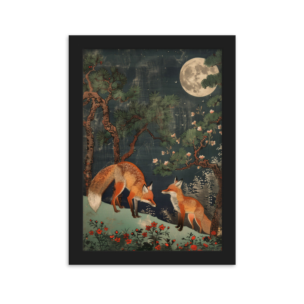 "two foxes" Framed matte paper poster