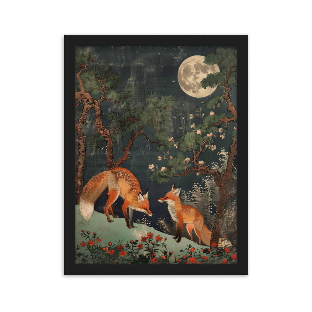"two foxes" Framed matte paper poster