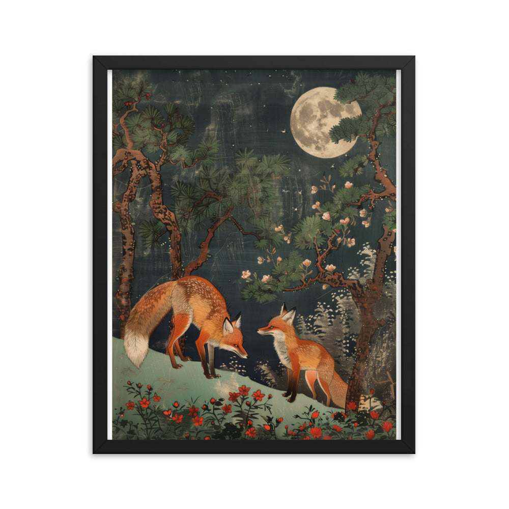 "two foxes" Framed matte paper poster