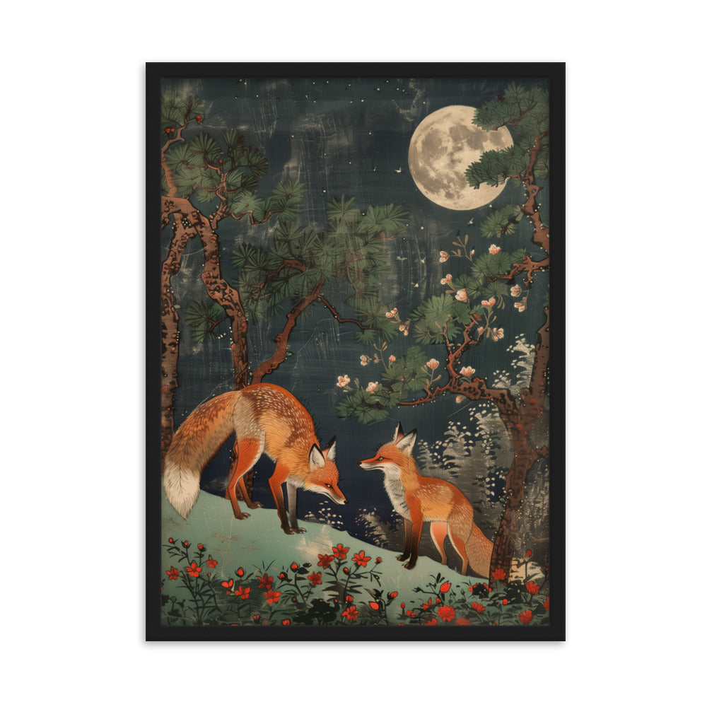 "two foxes" Framed matte paper poster