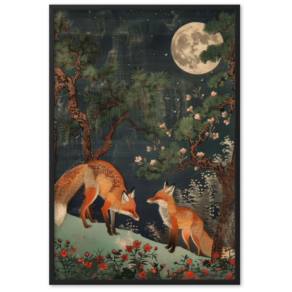 "two foxes" Framed matte paper poster