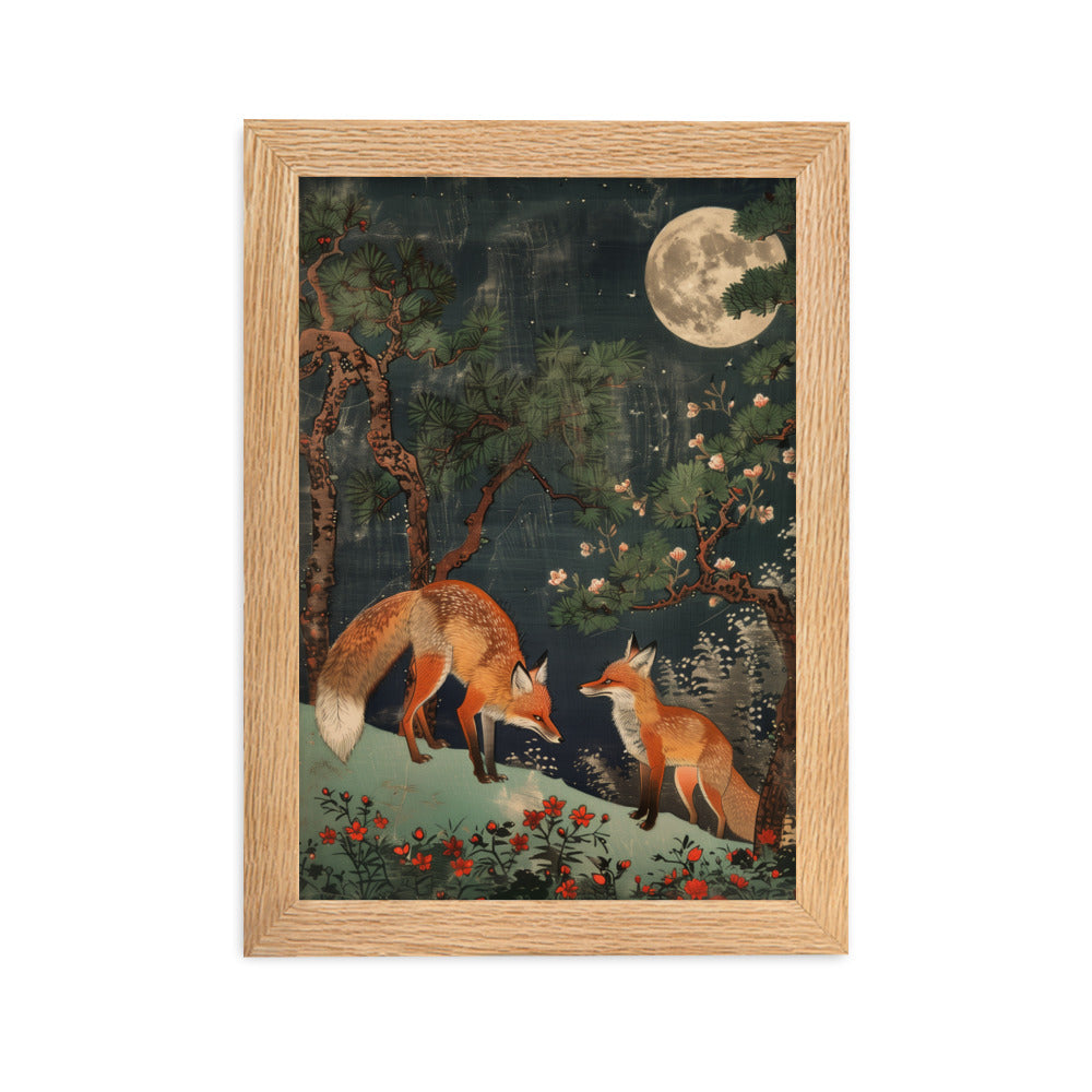 "two foxes" Framed matte paper poster