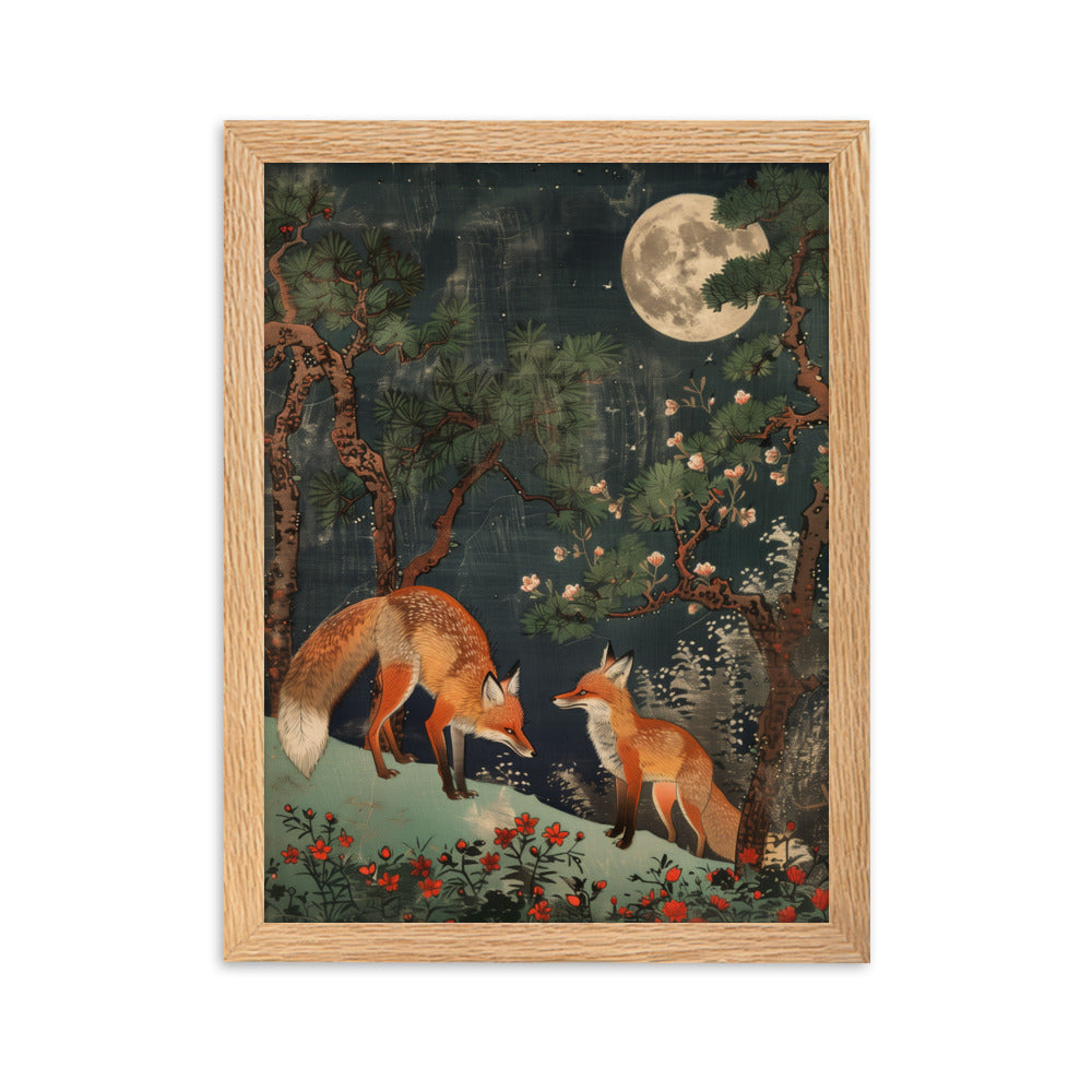 "two foxes" Framed matte paper poster