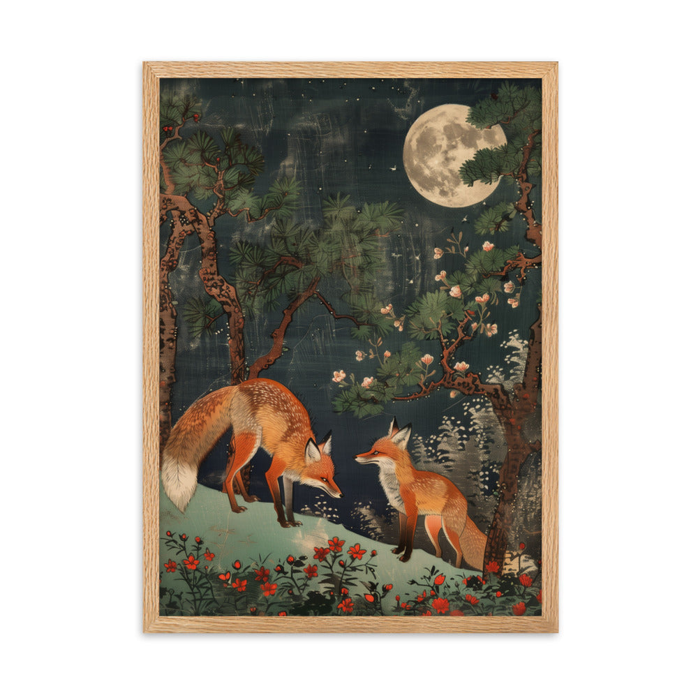 "two foxes" Framed matte paper poster
