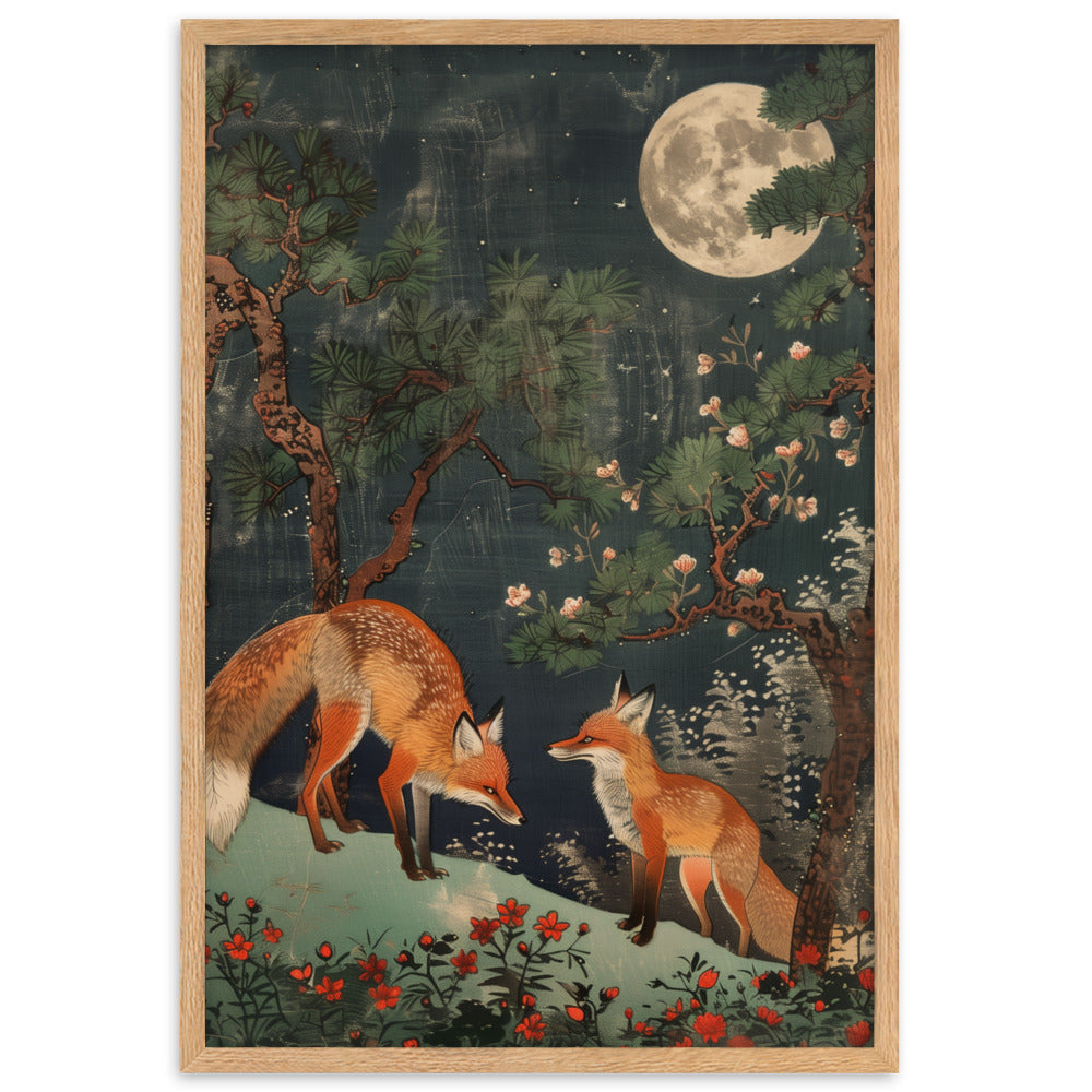 "two foxes" Framed matte paper poster