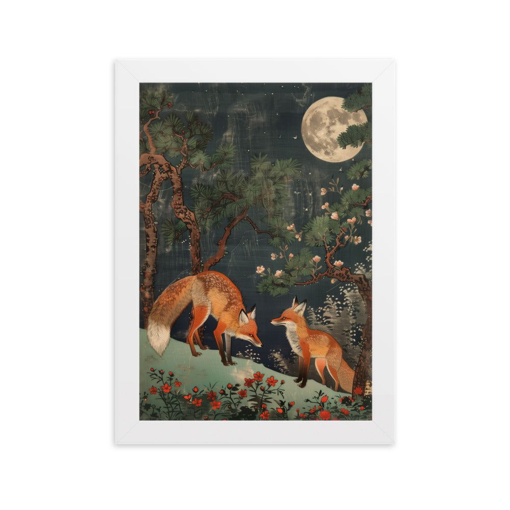 "two foxes" Framed matte paper poster