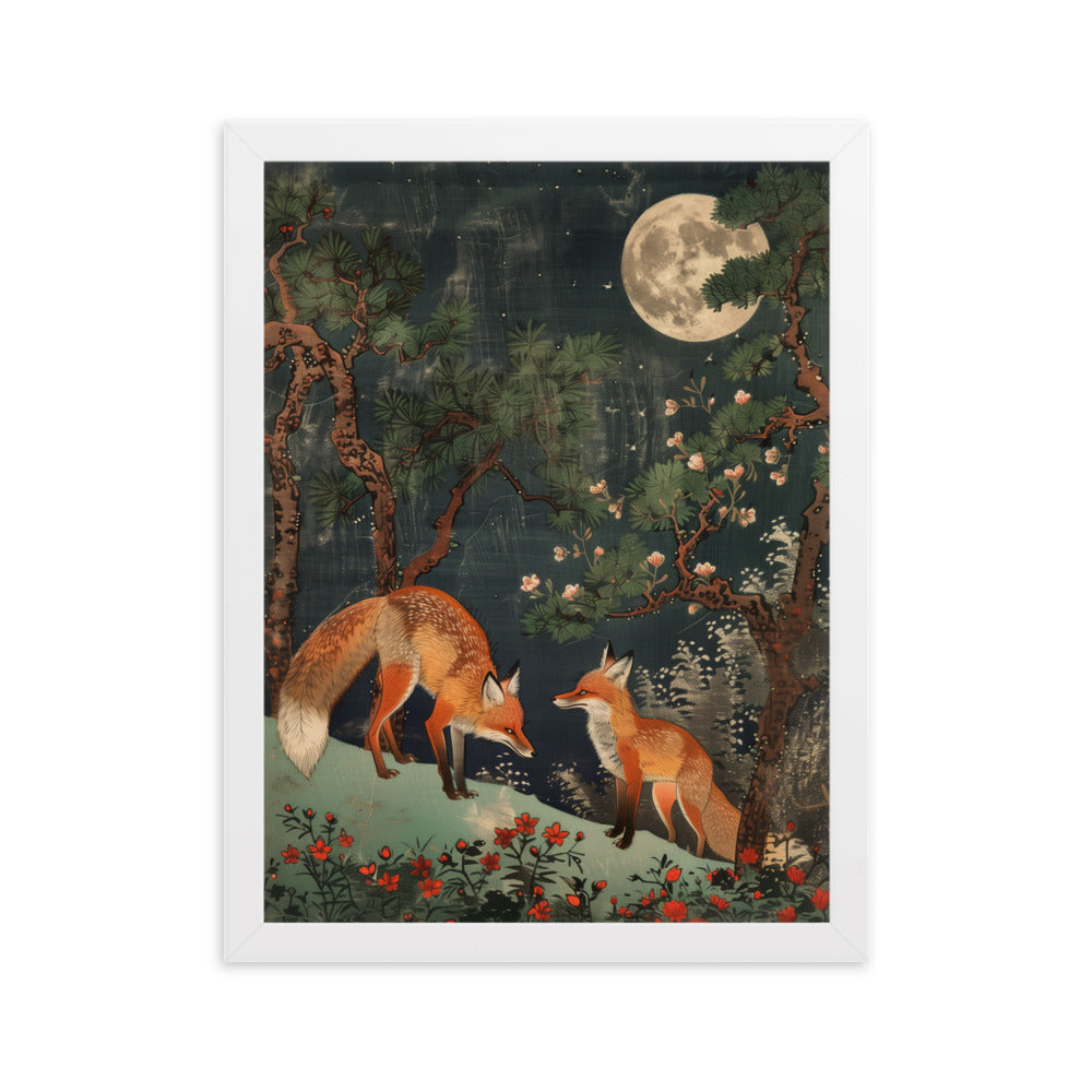 "two foxes" Framed matte paper poster