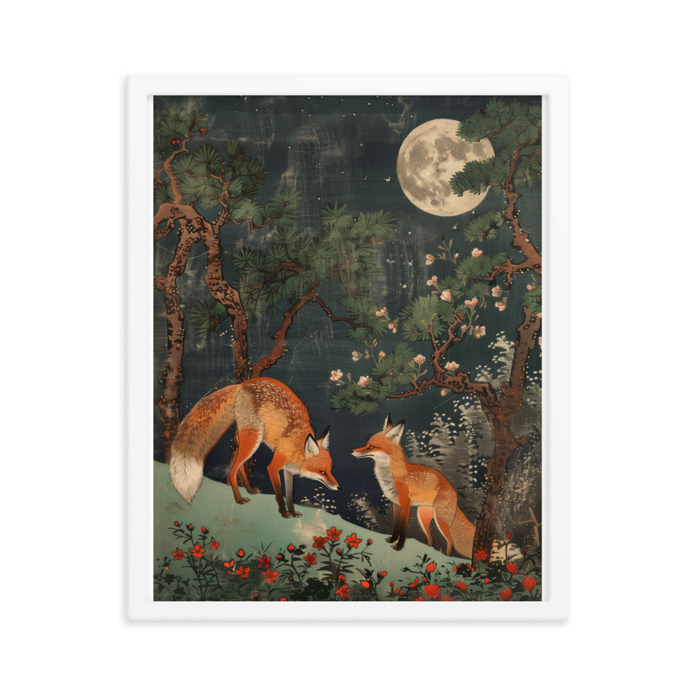 "two foxes" Framed matte paper poster