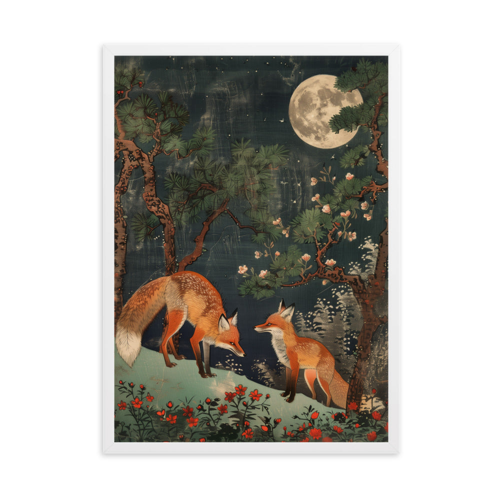 "two foxes" Framed matte paper poster