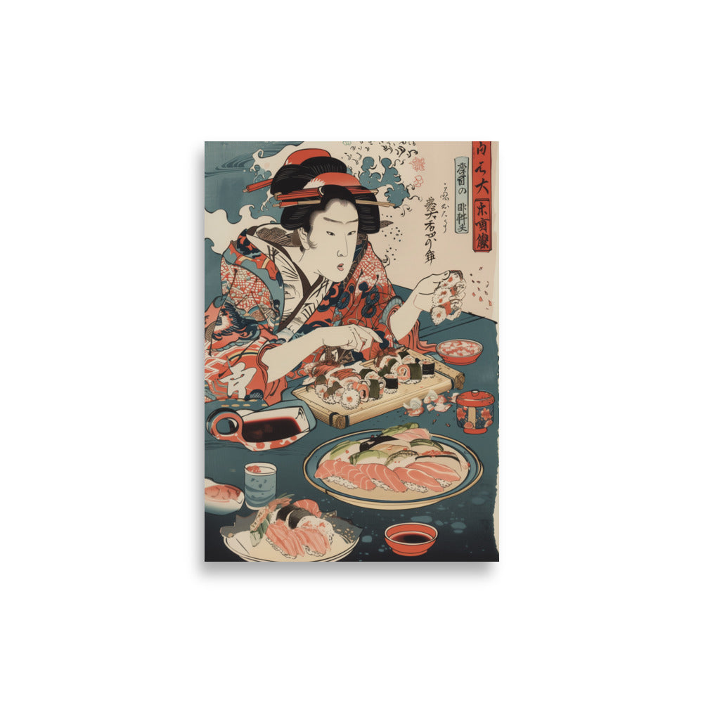 "ukiyo-e. eating sushi." Matte paper poster