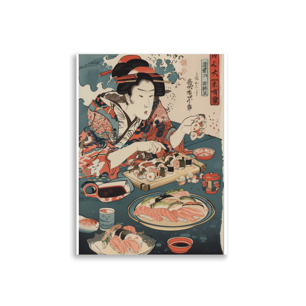"ukiyo-e. eating sushi." Matte paper poster