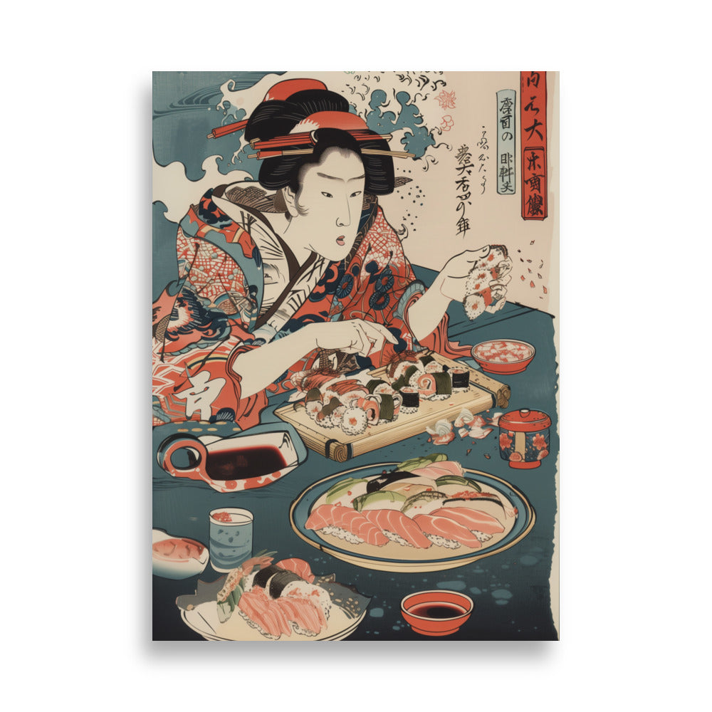 "ukiyo-e. eating sushi." Matte paper poster